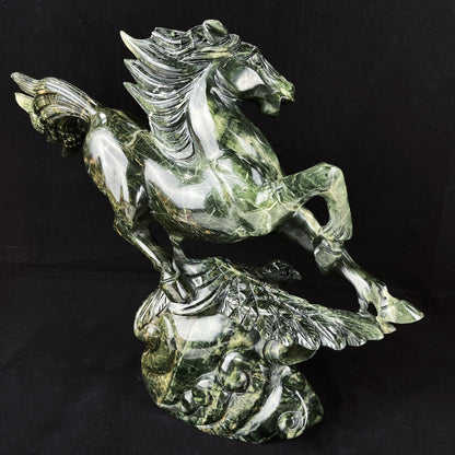 Amazing 15.6" Jiulong Jade Hand Carved Crystal Horse Sculpture Collectable Decor Crystallumi