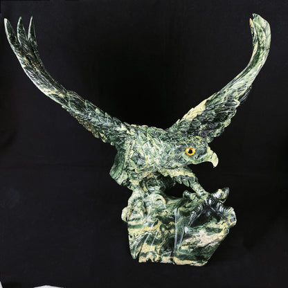 Amazing 16.4'' Jiulong Jade Hand Carved Crystal Eagle Sculpture Collection Animal Figurines Crystal Healing Decor Crystallumi