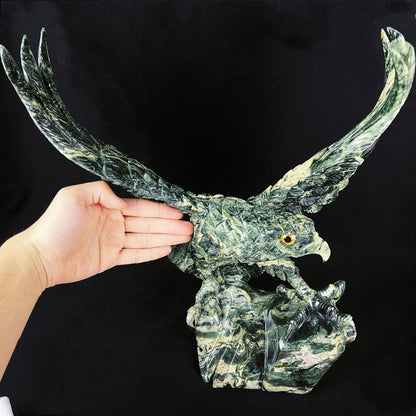 Amazing 16.4'' Jiulong Jade Hand Carved Crystal Eagle Sculpture Collection Animal Figurines Crystal Healing Decor Crystallumi