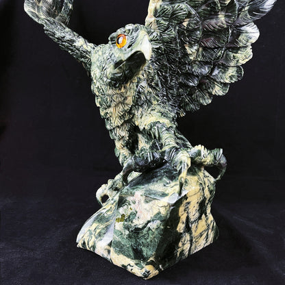 Amazing 16.4'' Jiulong Jade Hand Carved Crystal Eagle Sculpture Collection Animal Figurines Crystal Healing Decor Crystallumi