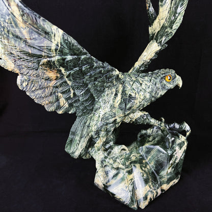 Amazing 16.4'' Jiulong Jade Hand Carved Crystal Eagle Sculpture Collection Animal Figurines Crystal Healing Decor Crystallumi