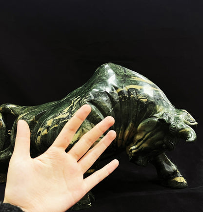 Amazing 21.7kg Jiulong Jade Hand Carved Crystal Cattle Statue Home & Office Decor Crystallumi