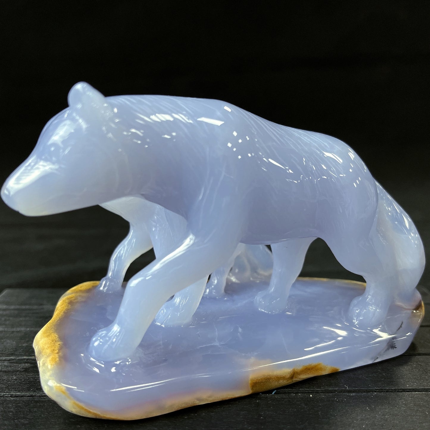 Amazing 5'' Blue Chalcedony Hand Carved Wolves Home Decoration Animal Statue Crystallumi