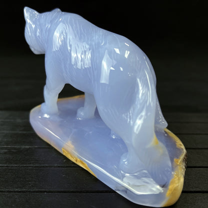 Amazing 5'' Blue Chalcedony Hand Carved Wolves Home Decoration Animal Statue Crystallumi