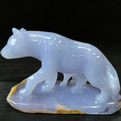 Amazing 5'' Blue Chalcedony Hand Carved Wolves Home Decoration Animal Statue Crystallumi