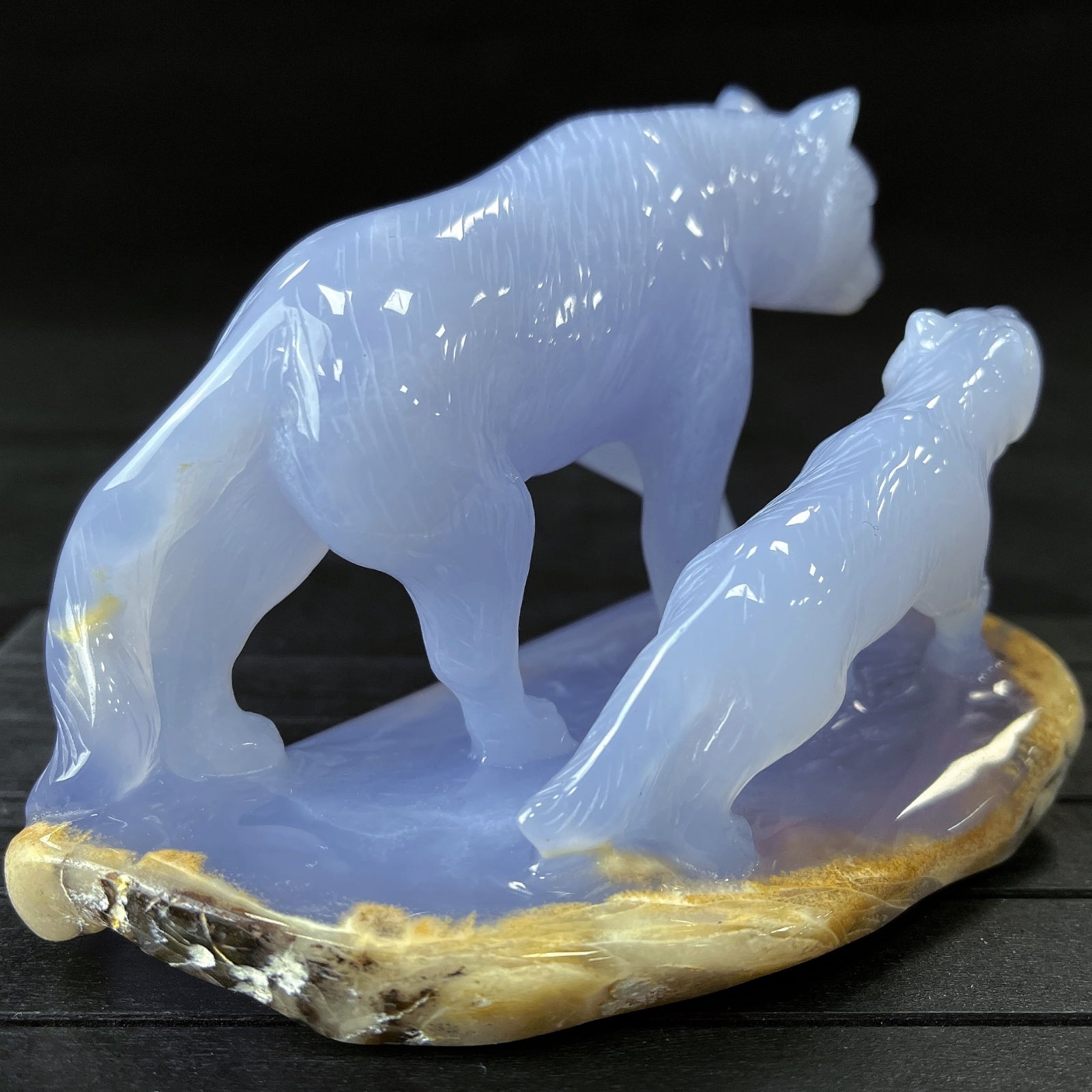 Amazing 5'' Blue Chalcedony Hand Carved Wolves Home Decoration Animal Statue Crystallumi